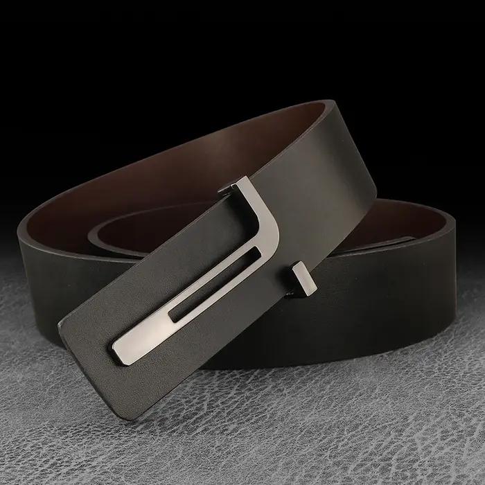 Haute qualité décontracté T lettre Ceinture hommes en cuir boucle lisse mode personnalité Ceinture j
