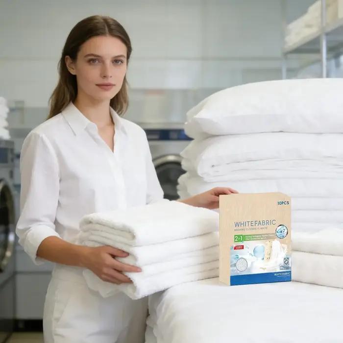 10 Feuilles de Blanchissant Textile Blanc pour Lave-Linge – Restaure la Blancheur du Coton