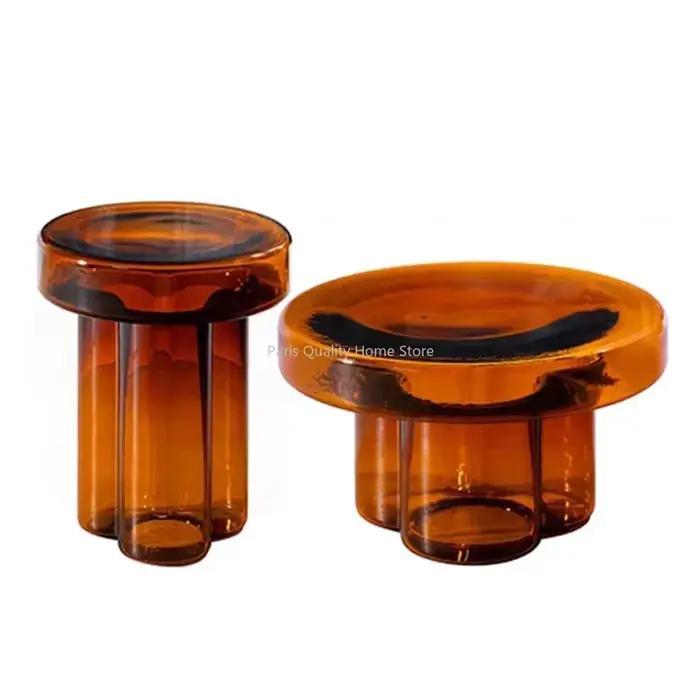 Table basse en verre de luxe, lumière nordique, forme de pétale créative, combinaison de salon, meub