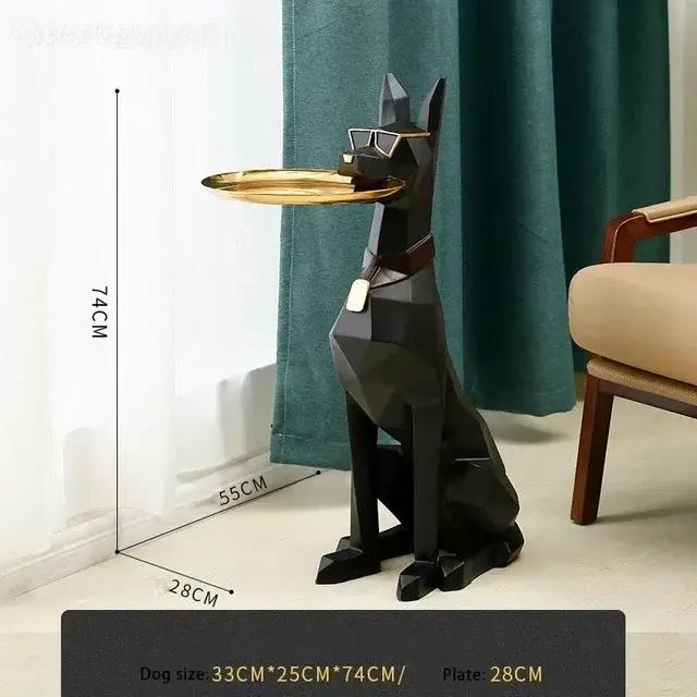 Grande table d'appoint Doberman de luxe, grande statue Doberman avec plateau, décorations de salon e