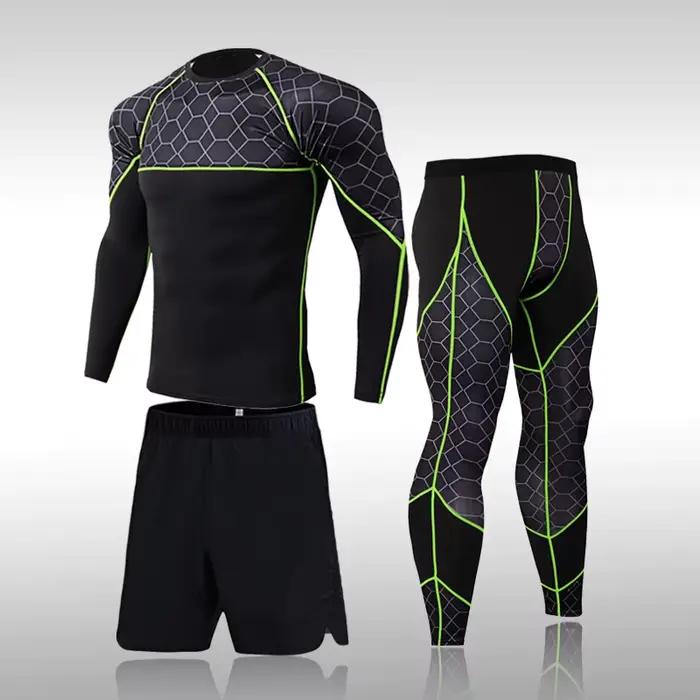 Ensemble de survêtement de compression pour homme, t-shirt moulant, legging de course, salle de spor