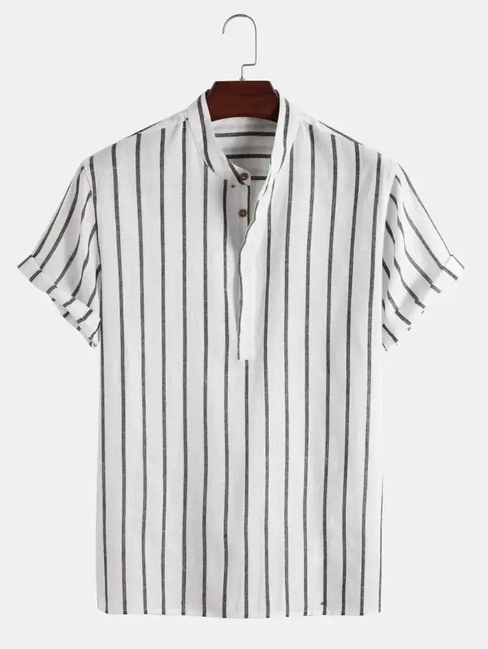 Vêtements pour hommes – Nouvelle chemise rayée mi-boutonnée pour homme