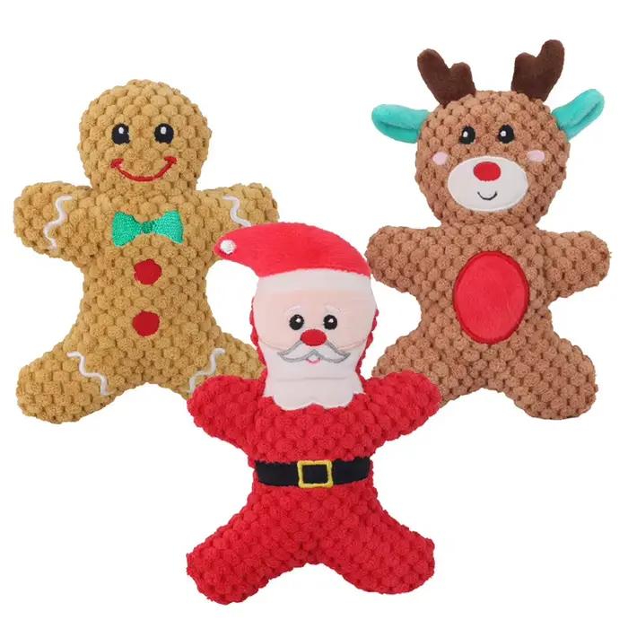 Noël chien en peluche bruit jouet à mâcher Santa Elk pain d'épice homme beignet chat chien série de noël dessin animé chien jouet en peluche grincement jouet