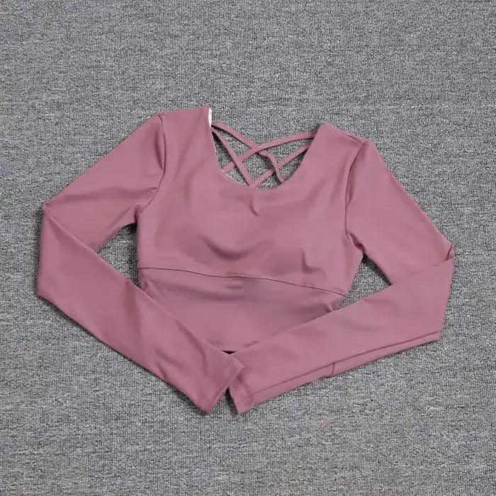 Dos creux pour femme avec soutien-gorge intégré, haut de yoga à manches longues, soutien-gorge une p