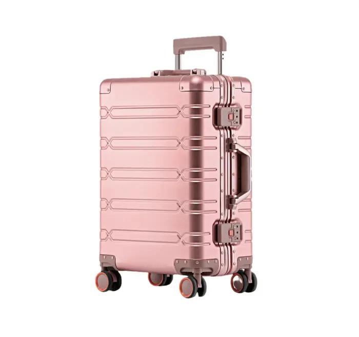 Ensemble de bagages durables de grande capacité en aluminium avec serrure pour femmes et filles, bagage à roulettes robuste et élégant pour les voyages d'affaires et de loisirs