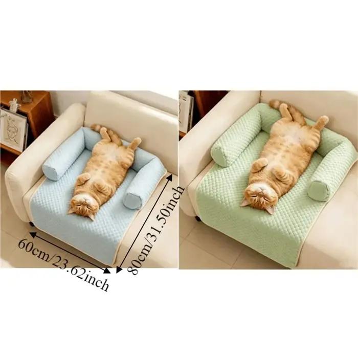 Canapé-lit pour chien respirant, tapis rafraîchissant pour chien, coussin de canapé pour chien amovible et antidérapant avec oreiller, coussin d'été confortable pour animaux de compagnie, pour intérie