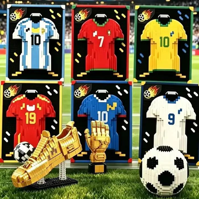 Souvenirs du Championnat du Monde de Football, Maillots de Football, Plus de 500 Pièces de Blocs de Construction, Figurines Sportives, Cadeaux pour les Fans de Football