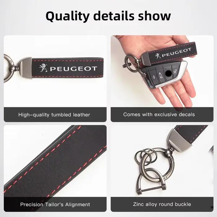 Porte-clés Peugeot en cuir vieilli et alliage - pendentif pour 206, 307, 308, 3008 et autres modèles