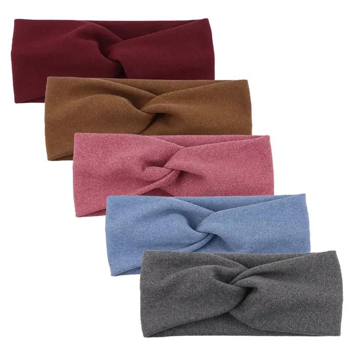 5 pièces/lot solide torsion bébé filles bandeaux cachemire à la main élastique