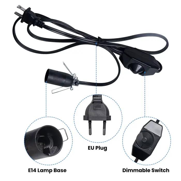 Base de lampe 1.8m, support E14, câble d'alimentation avec ampoule led T20, cordon de variateur de p