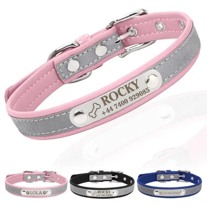 Collier personnalisé en cuir PU gravé pour chiens, ajustable, avec nom et numéro de téléphone, cadeau unique pour les amoureux des animaux, adapté pour petits, moyens et grands chiens