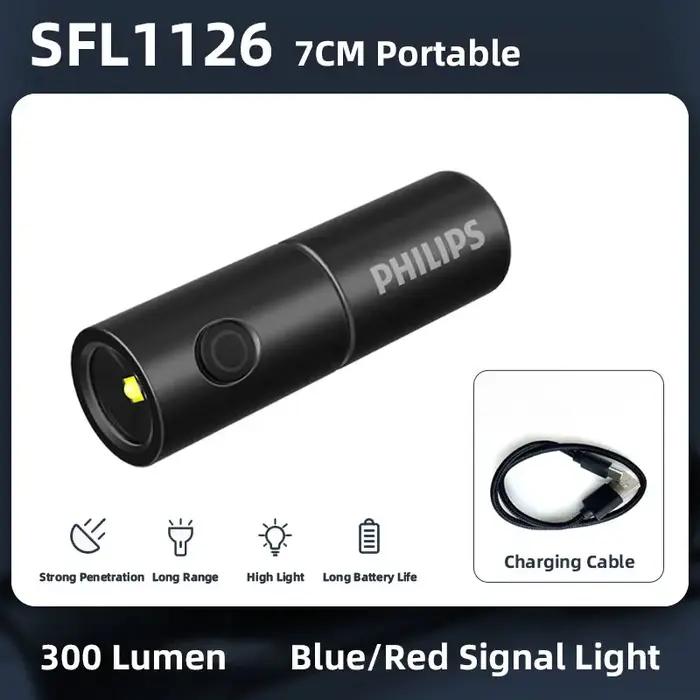 Philips Nouveau 7cm LED Rechargeable Mini Portable lampe de Poche 7 Modes D'éclairage Pour La Randonnée Et Voyage Auto