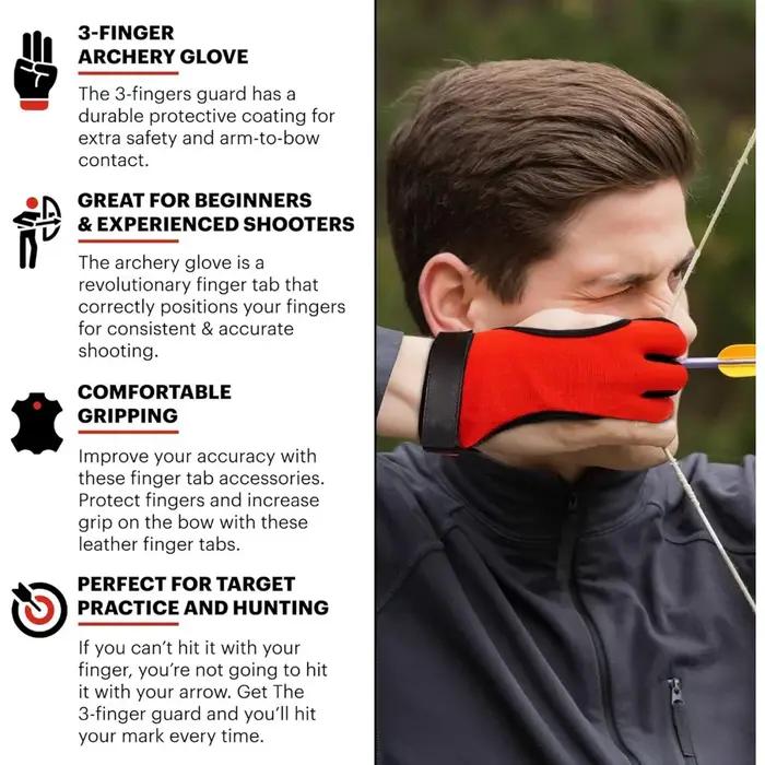 Gant d'archerie ajustable 3 doigts en nylon respirant - Protection main pour tir sportif