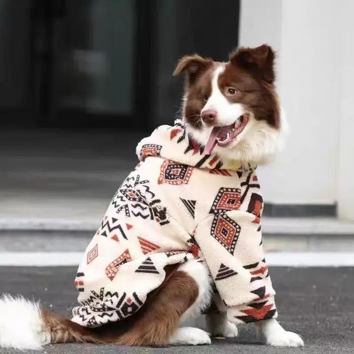 Manteau à capuche en polyestère pour chiens de taille moyenne et grande, vêtement thermique rétro pour automne et hiver, cadeau pour border collie, doberman, labrador, rottweiler