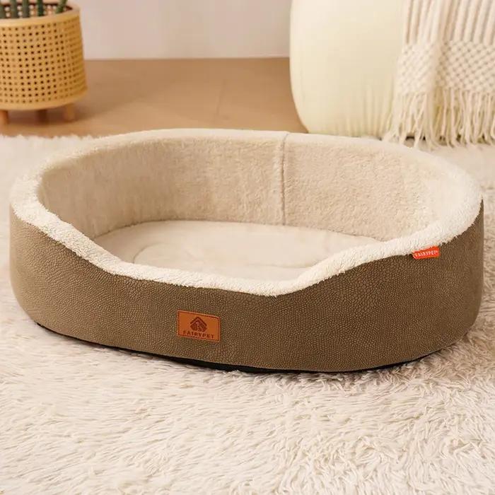 Nichoir pour chien de taille moyenne, quatre saisons, en cuir de lychee, avec coussin amovible