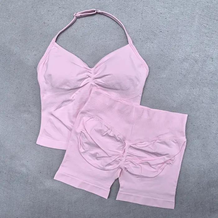 Ensemble de Yoga 2 pièces pour femmes, débardeur à bretelles réglable sans couture, short de sport f