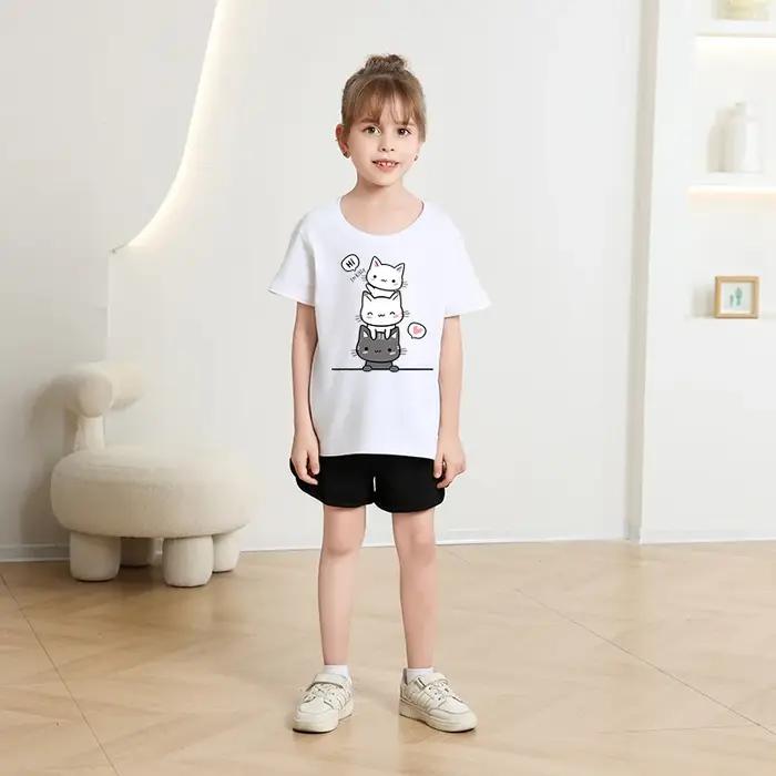 T-shirt à manches courtes et col rond pour bébé fille, vêtement d'été tendance, couleur bonbon, impr