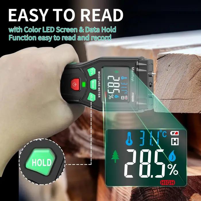 MASTFUYI-Humidimètre numérique pour bois, affichage LED 0 ~ 60%, détecteur d'humidité, testeur de te
