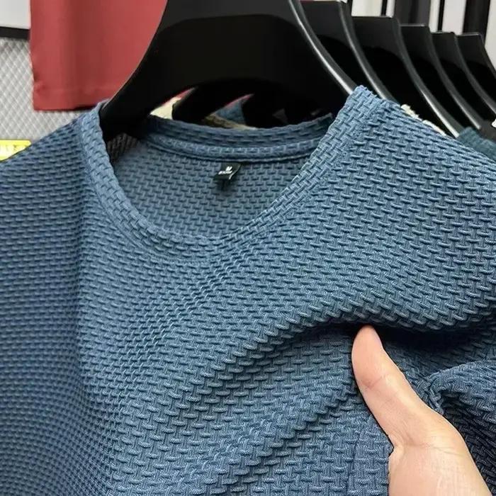 T-shirt à manches courtes en maille de bambou pour hommes, en soie glacée, décontracté, polyvalent,