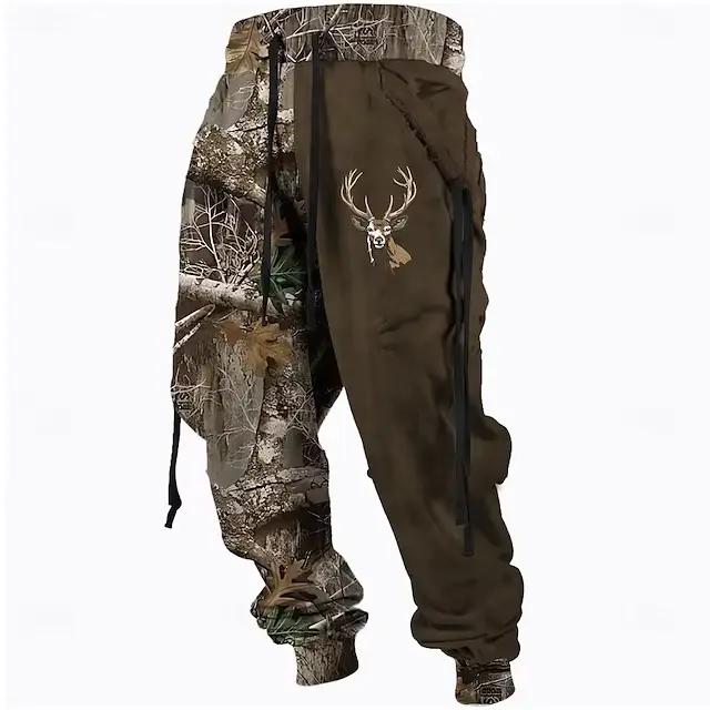 Pantalon de sport camouflage pour homme avec cordon de serrage et taille élastique pour un style rétro et décontracté en plein air