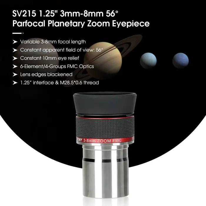 Svbony SV215 Oculaire zoom SVBONY SV215, 1,25 pouce 3-8 mm, avec conception parfocale, accessoire po