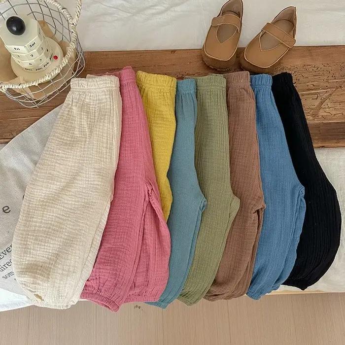Pantalons simples pour enfants, couleur unie, vêtements d'été, fins, amples, Anti-moustiques, bouffants pour bébés filles, pantalons décontractés