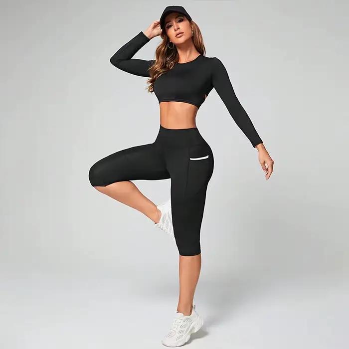 Pantalons de yoga taille haute Leggings capri avec poches pour femmes Leggings capri d'entraînement