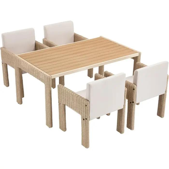Ensemble de salle à manger d'extérieur en osier pour 4, ensemble de salle à manger de patio rembourr