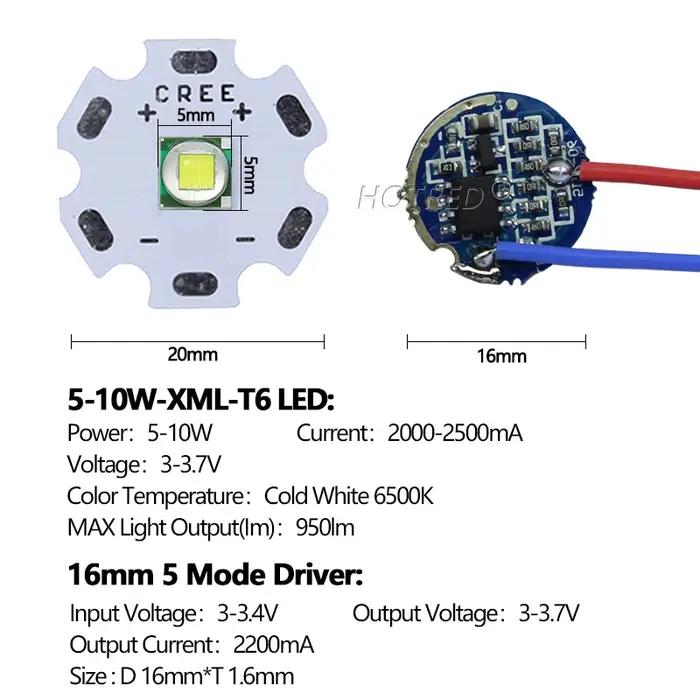 3W 10W 20W LED XPE XRE T6 XML2 XHP50 20mm perles blanches froides + torche lampe de poche ensemble de pilotes de courant