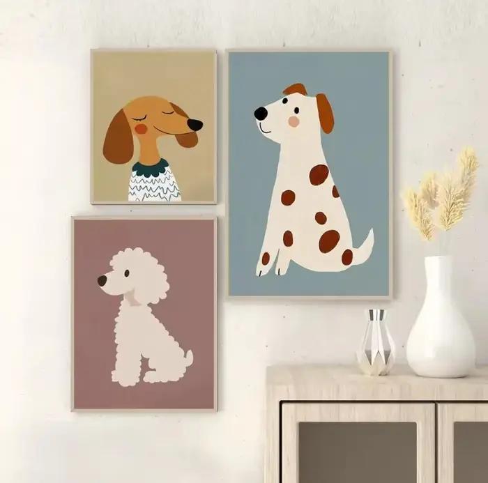 Affiche d'illustrations de chien de dessin animé coloré