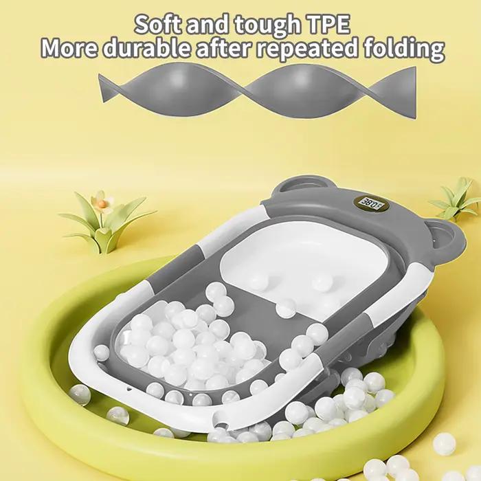Baignoire pliable pour bébé avec thermomètre, tapis de bain antidérapant, coussin de soutien, baigno