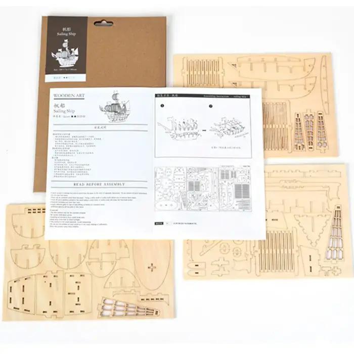 Bricolage 3d puzzle en bois pour assemblage Puzzle découpe Laser bateau à voile biplan Locomotive à