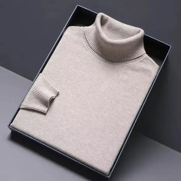 Jeu d'animaux col roulé tricots de luxe hommes pull coupe longue pull chandails couleur unie hommes