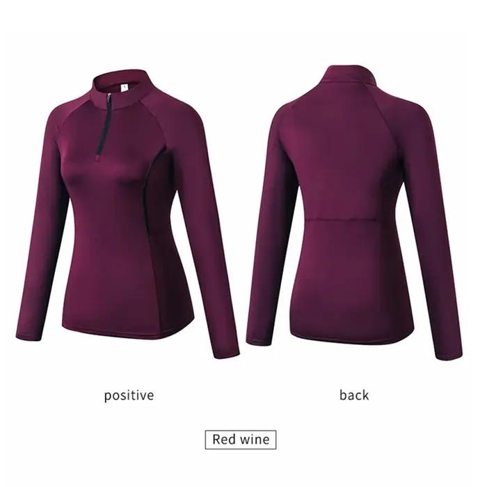 Femmes automne à manches longues Sport hauts de course col debout chemises d'entraînement de gymnastique Yoga Fitness