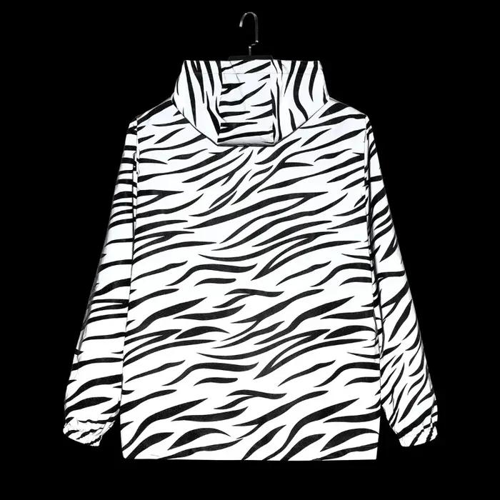 Vestes réfléchissantes imprimées zèbre pour hommes, Hip Hop, à capuche, mode, coupe-vent, lumineux,
