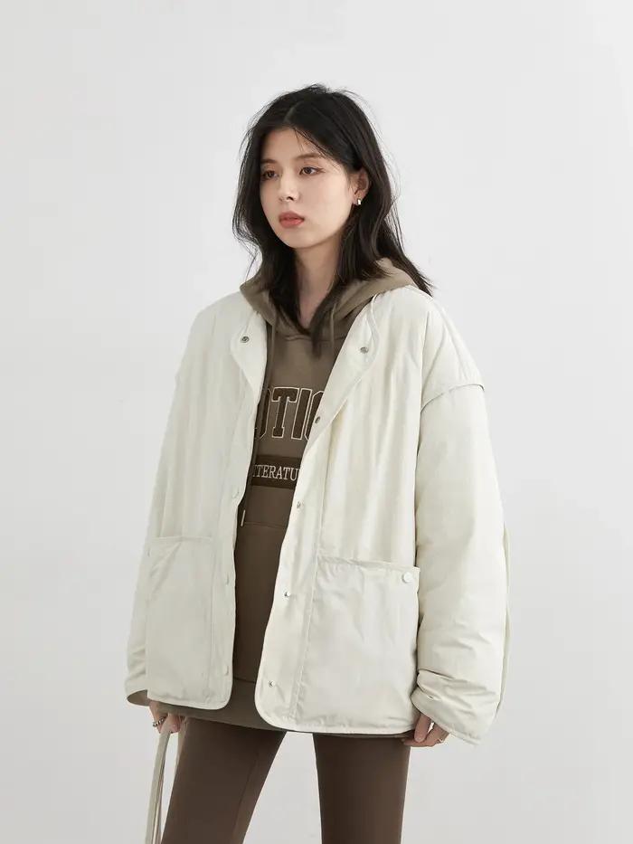 CHIC VEN femmes vers le bas manteaux Simple Texture ample col rond doudoune 90 blanc canard doudoune