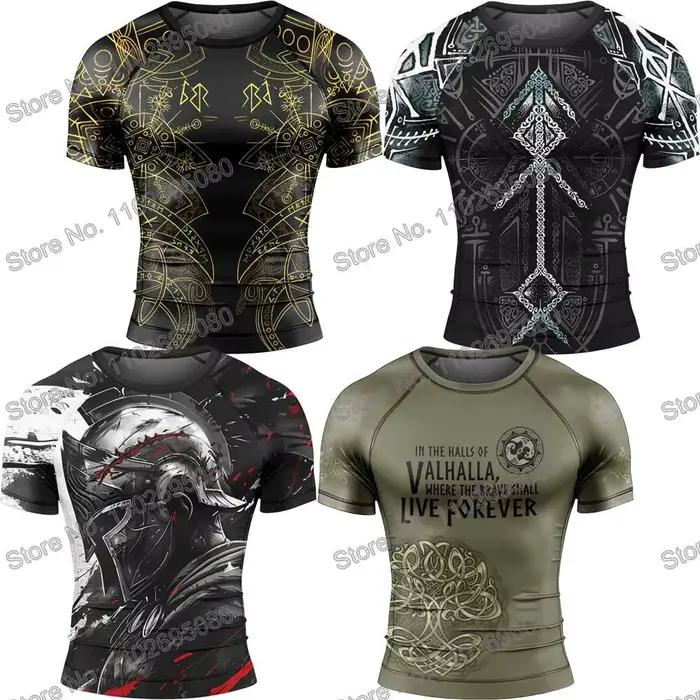 Vikings 2 Vêtements de surf BJJ MMA Hommes Rashguard Manche courte T-Shirt de plongée moulant Maillots de bain Été Combinaison flottante de plage Femmes Hauts de gym