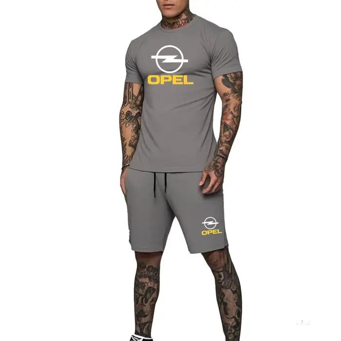 Ensemble 2 pièces OPEL : T-shirt col rond et short pour hommes, idéal pour les passionnés de voiture