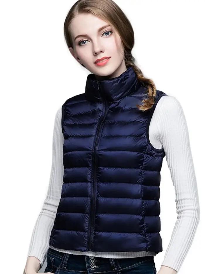 Gilets en duvet de canard Ultra léger pour femme, veste Slim sans manches, coupe-vent, chaud, bouffa