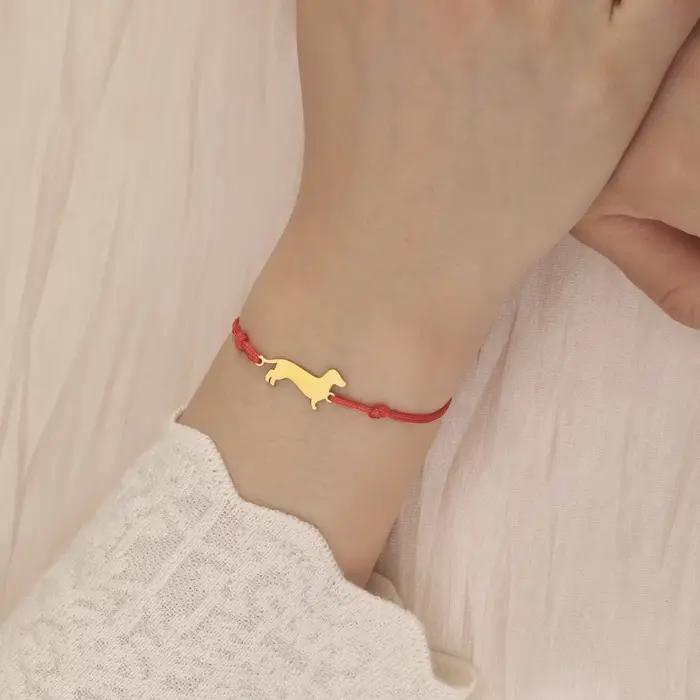 Teckel chien bracelets porte-bonheur pour femme boîte en acier inoxydable chaîne mignon chiot animaux de compagnie Bracelets bijoux cadeau
