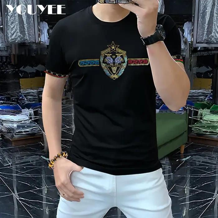 T-shirt lettre aigle pour hommes, t-shirts ajustés pour hommes, vêtements de mancommuniste filetées,