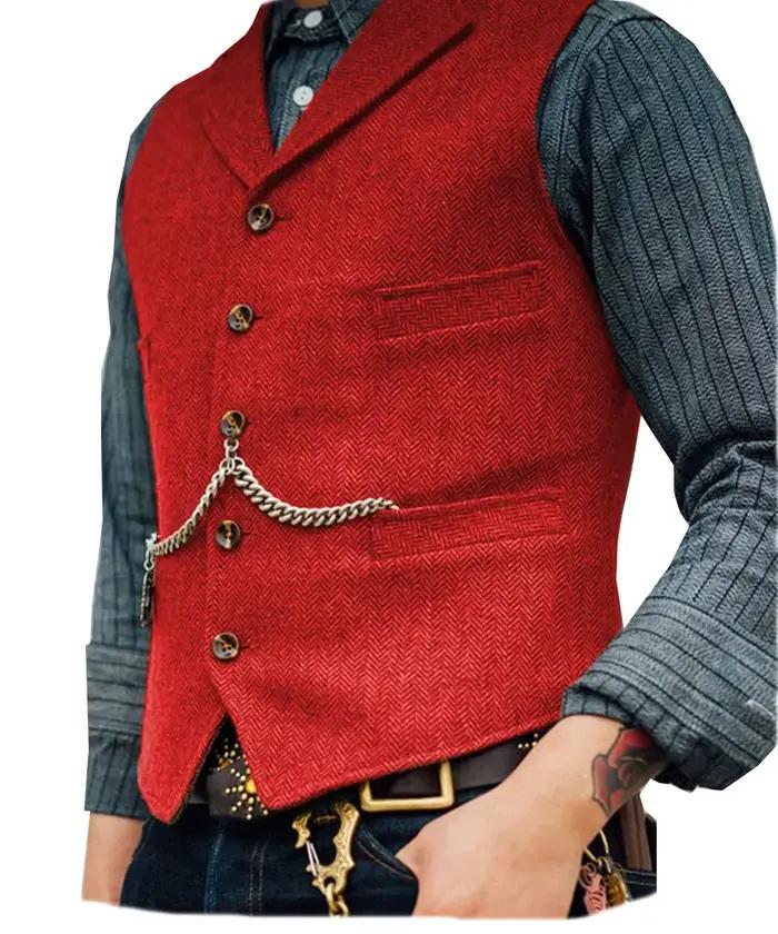 Gilet en tweed bleu foncé décontracté pour homme, veste en laine douce, gilet de cérémonie pour mari