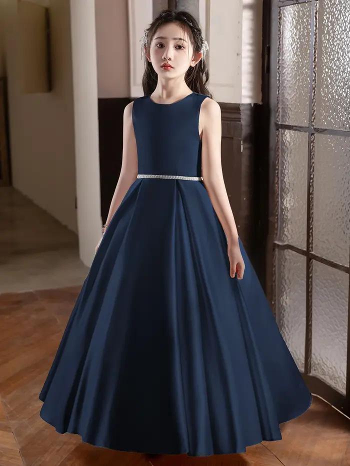 Robe longue bleu roi pour adolescente, robe de soirée, robe de demoiselle d'honneur avec grand nœud,