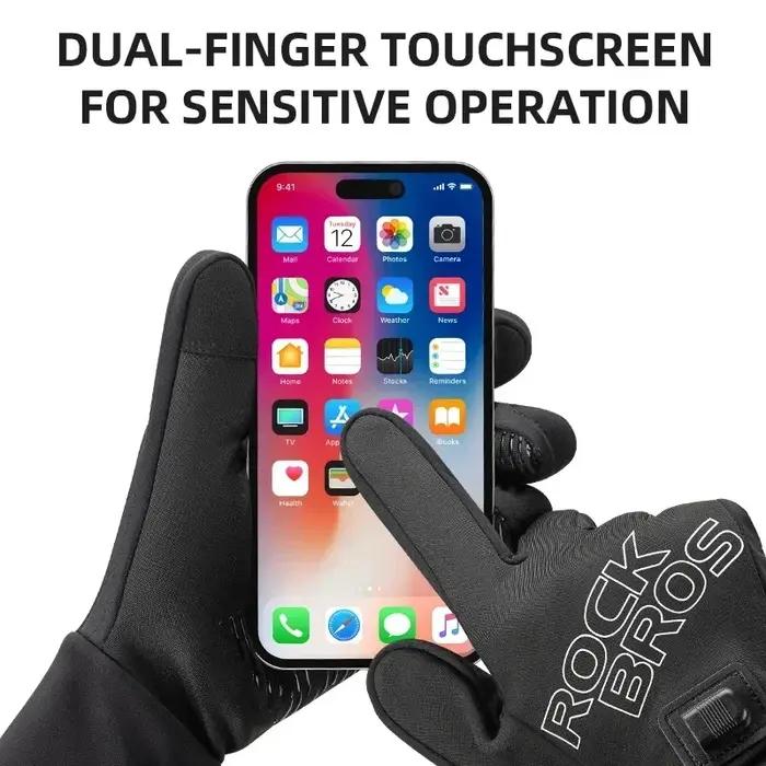 ROCKBROS gants chauffants USB écran tactile rechargeable bout des doigts grande zone de chauffage