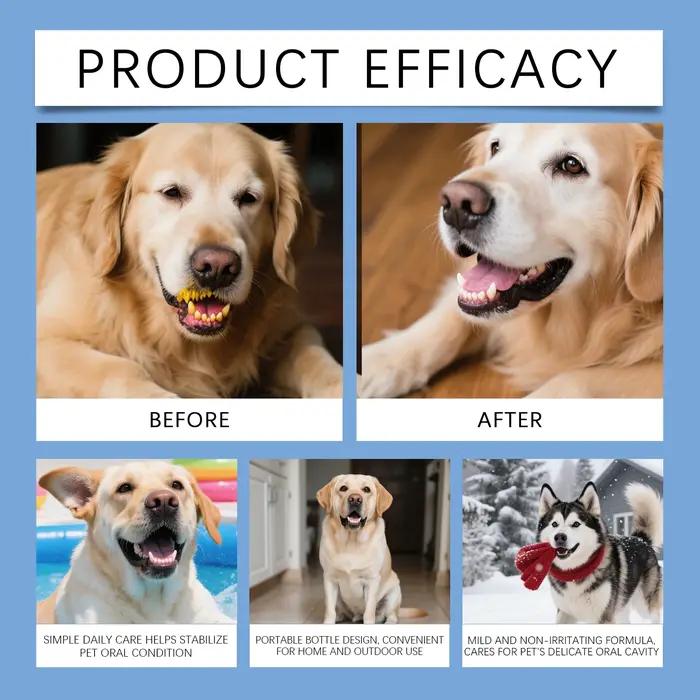 Spray d'hygiène buccale pour chiens et chats, rafraîchisseur d'haleine instantané, élimination de la plaque et du tartre sans brossage, parfum frais, soin dentaire pour animaux de compagnie, spray net
