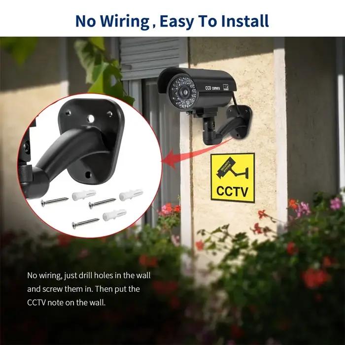 Caméra de sécurité factice avec lumière clignotante rouge LED pour extérieur intérieur résistante à la pluie rechargeable design moderne pour maison jardin magasin occasions spéciales
