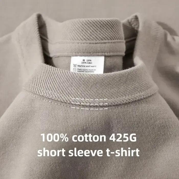 Heavy Wight 425 grammes hommes T-Shirt coton demi manches Brathable haute qualité col rond hauts bas