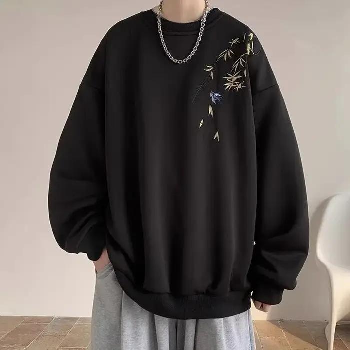Sweat-shirt surdimensionné pour hommes, imprimé oiseau chinois, mode, ample, manches longues, vêteme
