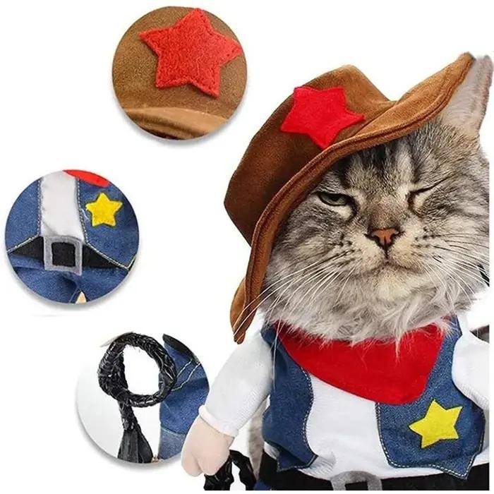Costume de Transformation pour chien, Costume debout drôle, Cowboy Pirate, Costume de Cowboy pour chien de compagnie, Cowboy avec chapeau, chat, petit chien, Halloween