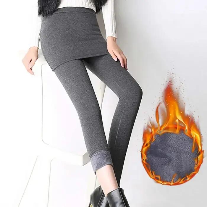 Femmes jupes plissées Leggings épaissi peluche hiver chaud pantalon thermique serré